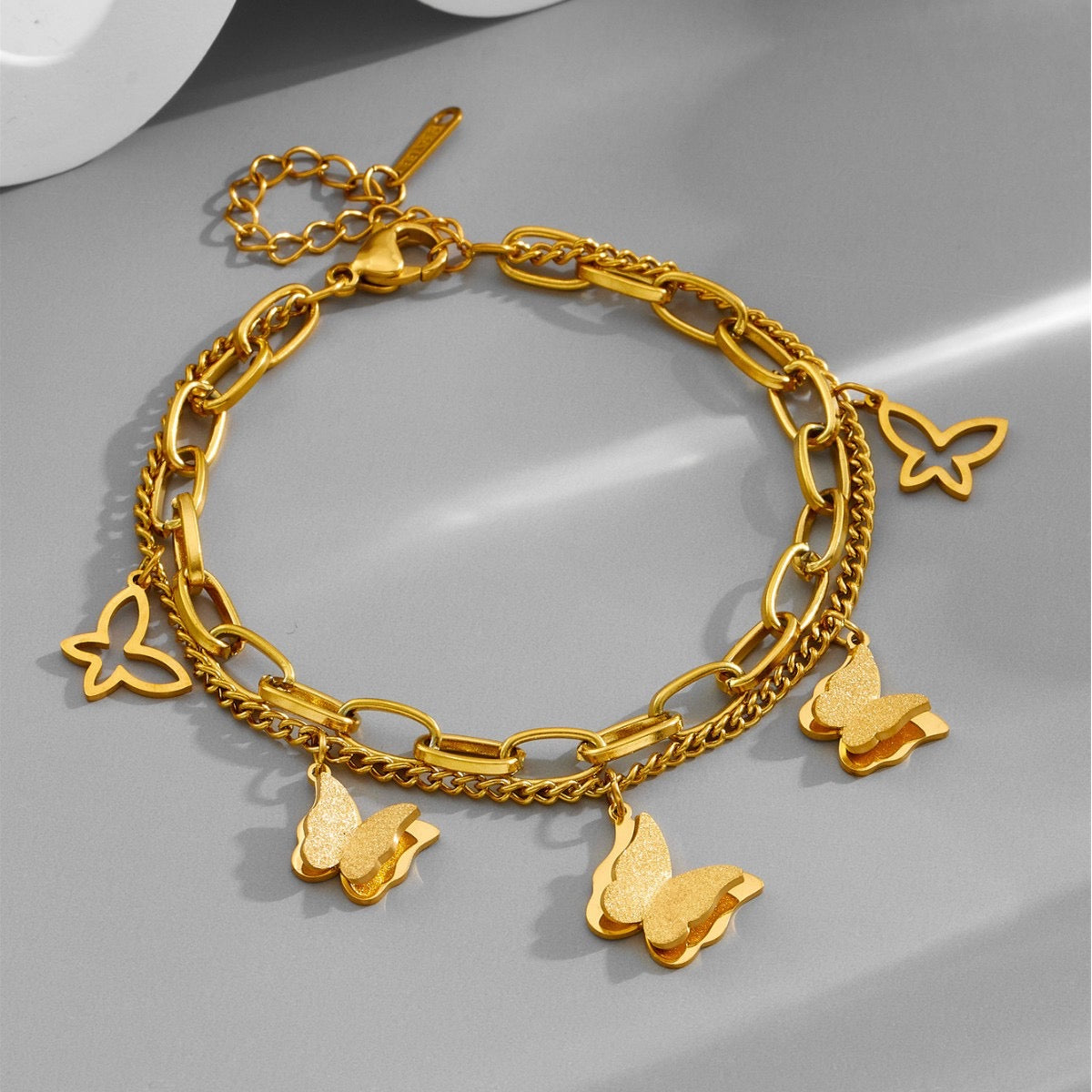 Butterfly necklace bracelet and earrings set non tarnish
