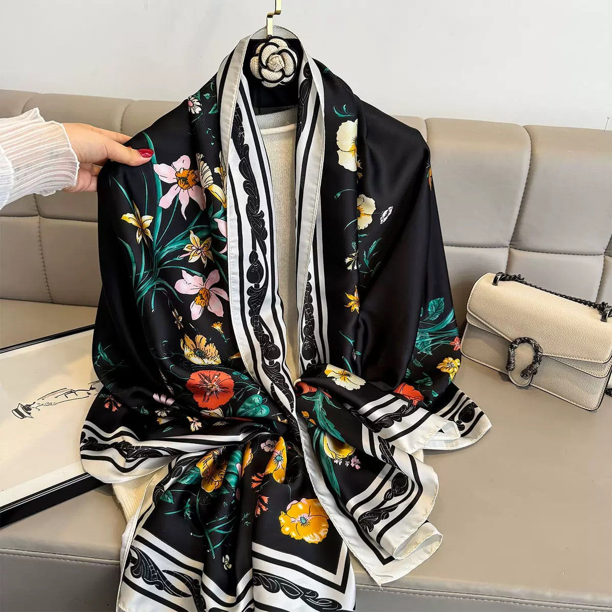 Women's Floral Silk Scarf