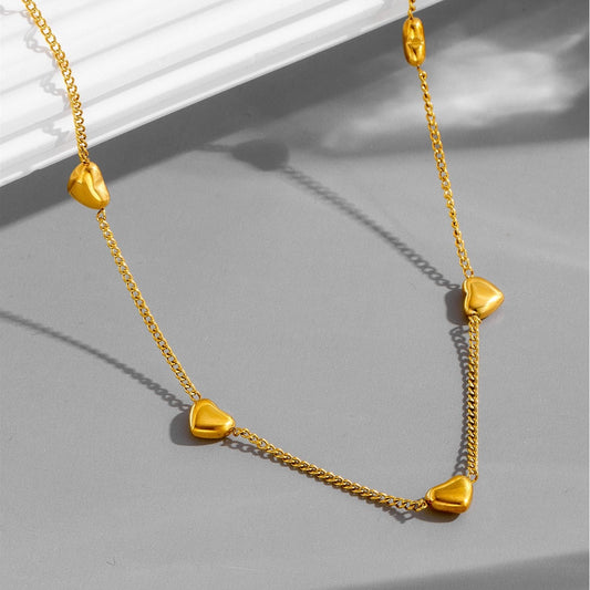 Dainty heart shaped 18k Non Tarnish Necklace, bracelet and earrings