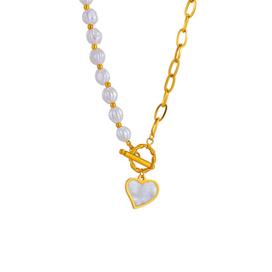 Love locked Titanium/pearl necklace