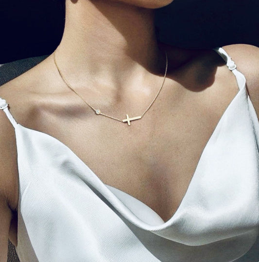 Cross pendant dainty 18k necklace