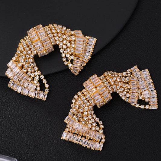 Luxe Bow Shaped Sparkle Drop Earrings