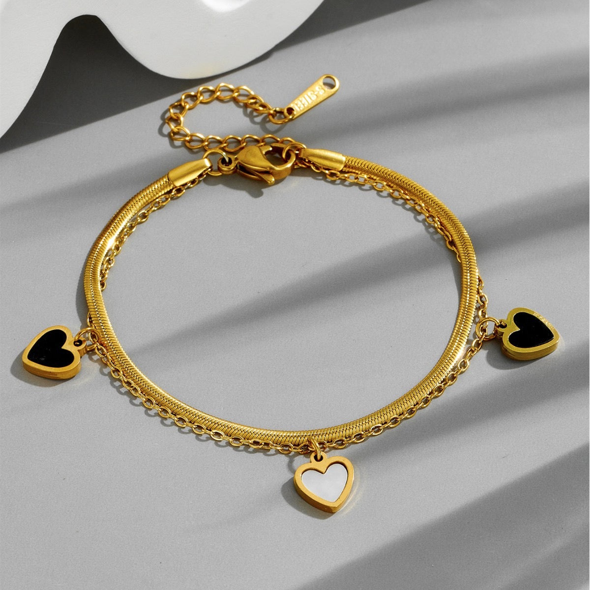 Black and White heart shape non tarnish necklace