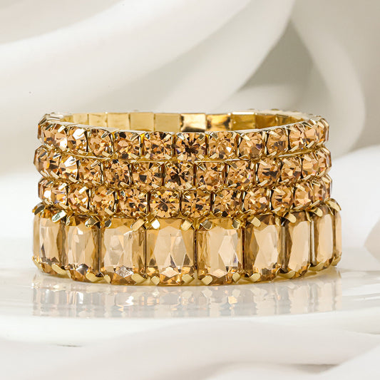 Gold colored stacked stone bracelets
