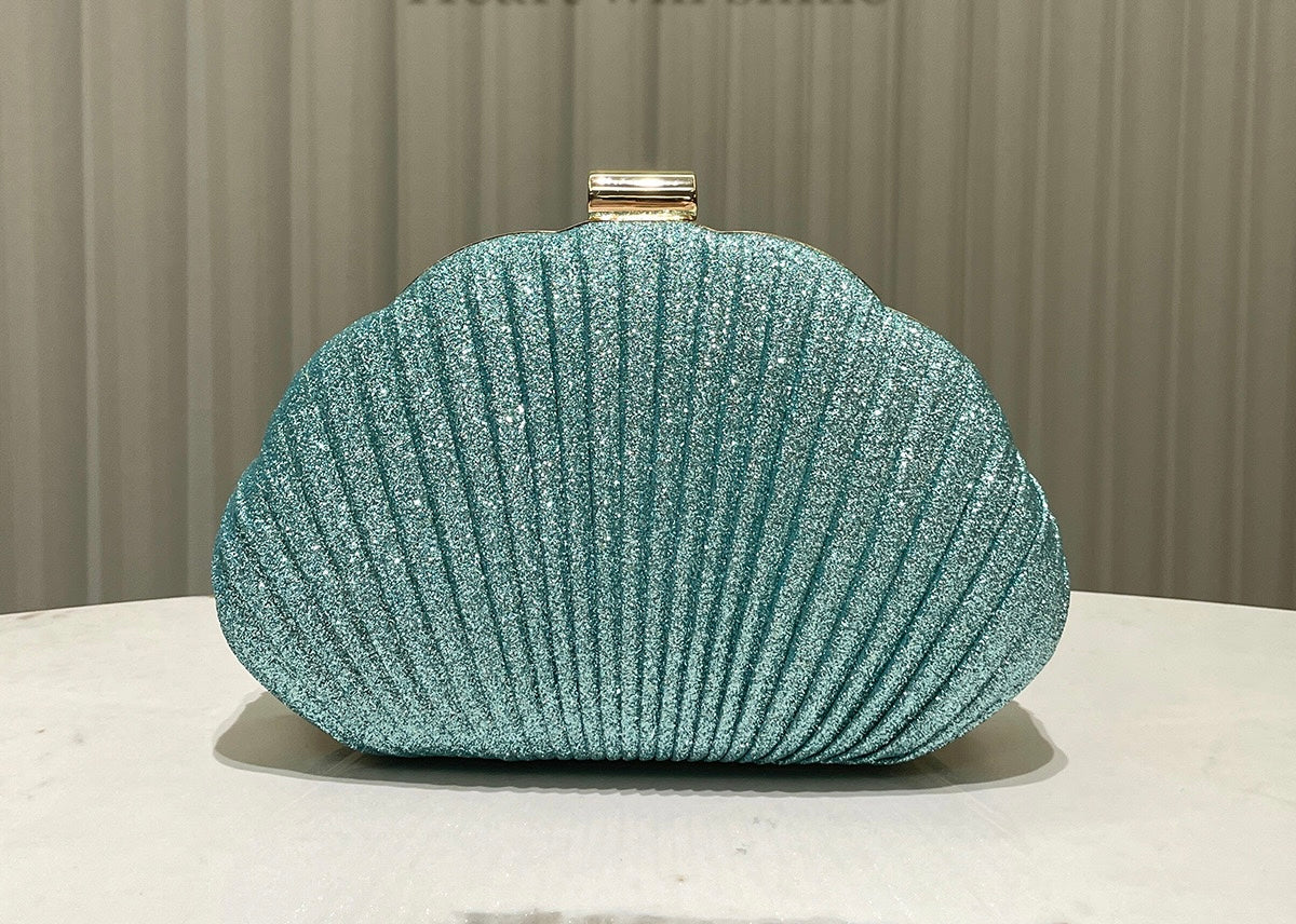 Teal pleated glitter women’s clutch