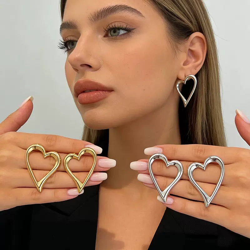 Stainless Steel Hollow Heart-Shaped Earrings
