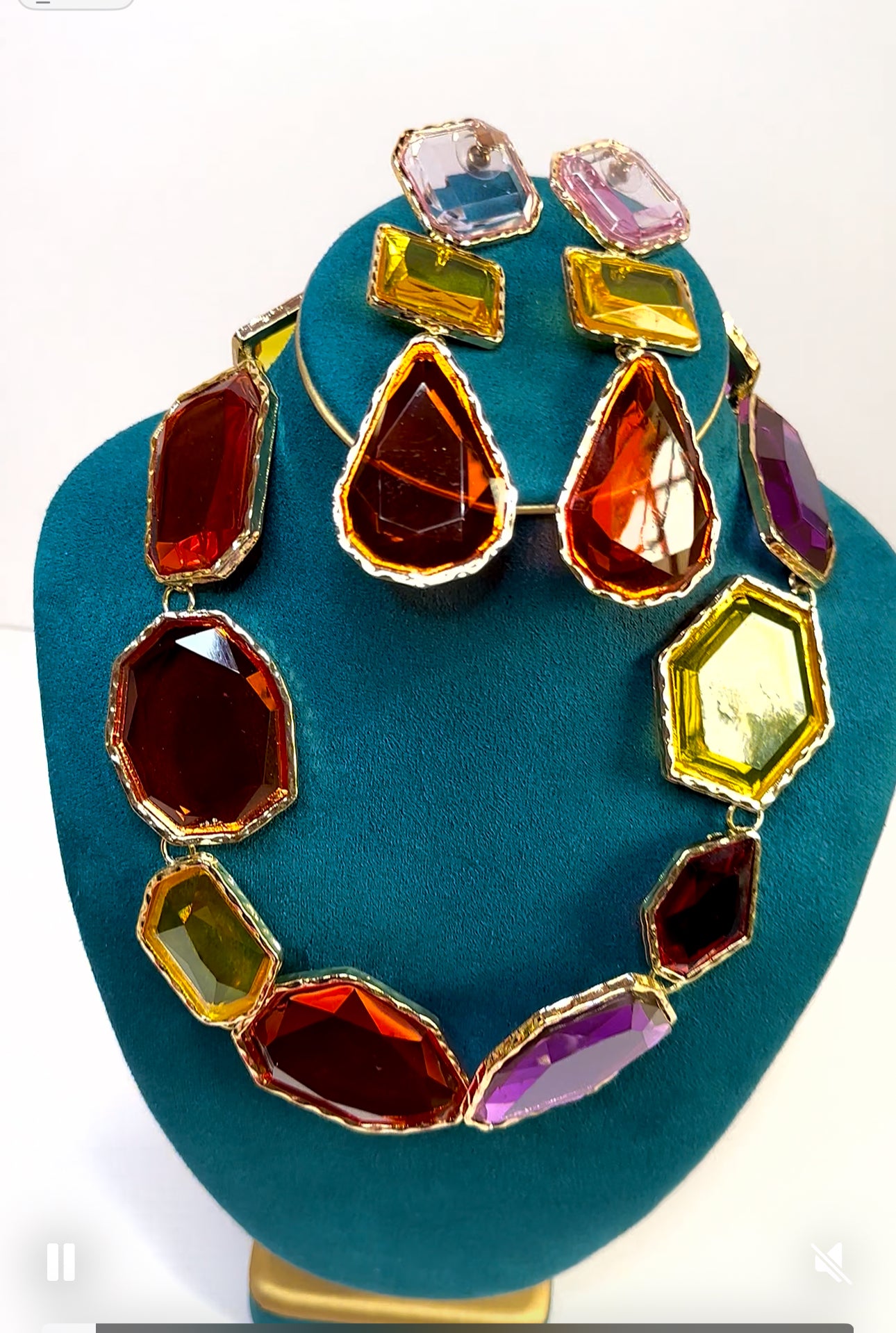 Resin colored statement necklace and earrings
