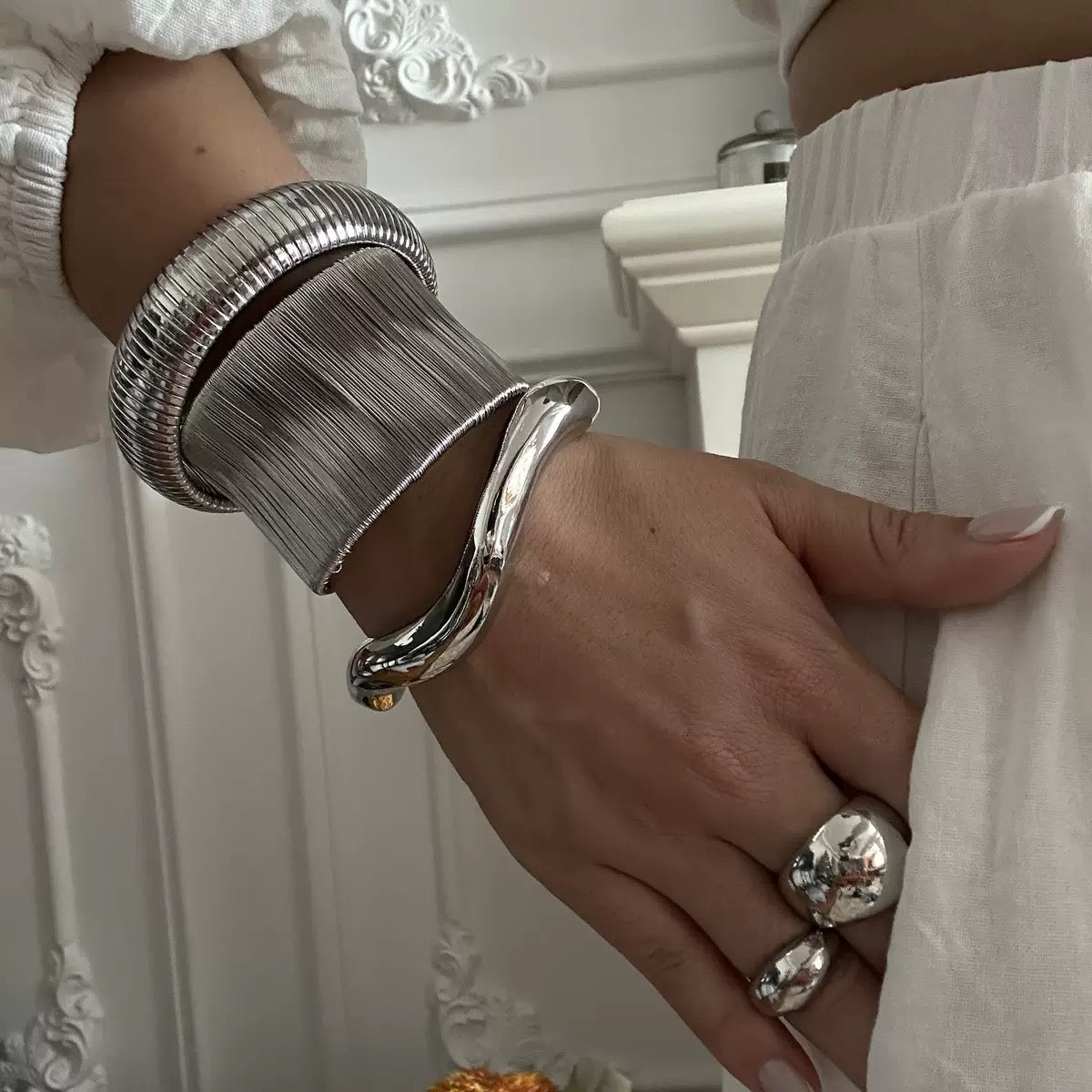 Women's Chunky Silver Stacked Silver Bracelet