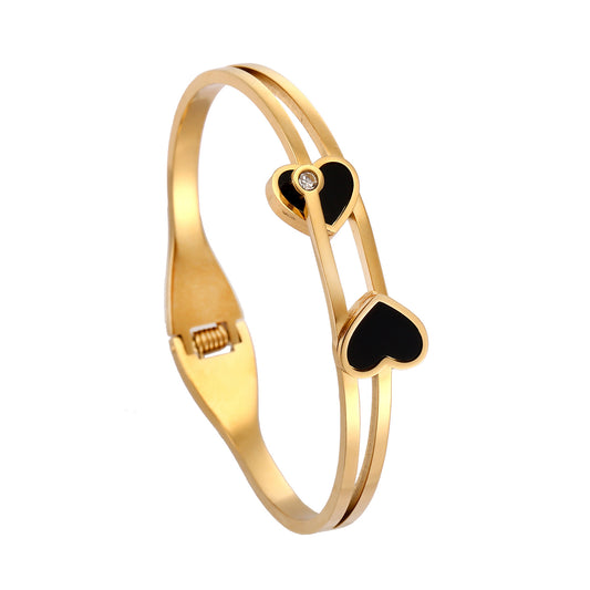 18k Gold Double heart shaped bangle bracelet