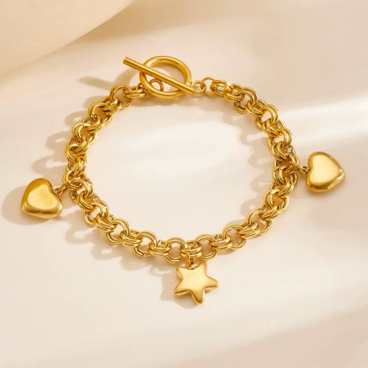 Stainless steel hearts and star charm bracelet