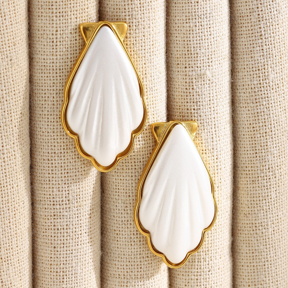 18k Gold and White Acrylic Shell Earrings