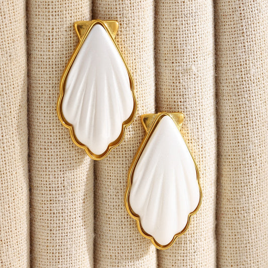 18k Gold and White Acrylic Shell Earrings