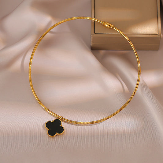 Titanium steel Gold Star Locket Choker Necklace