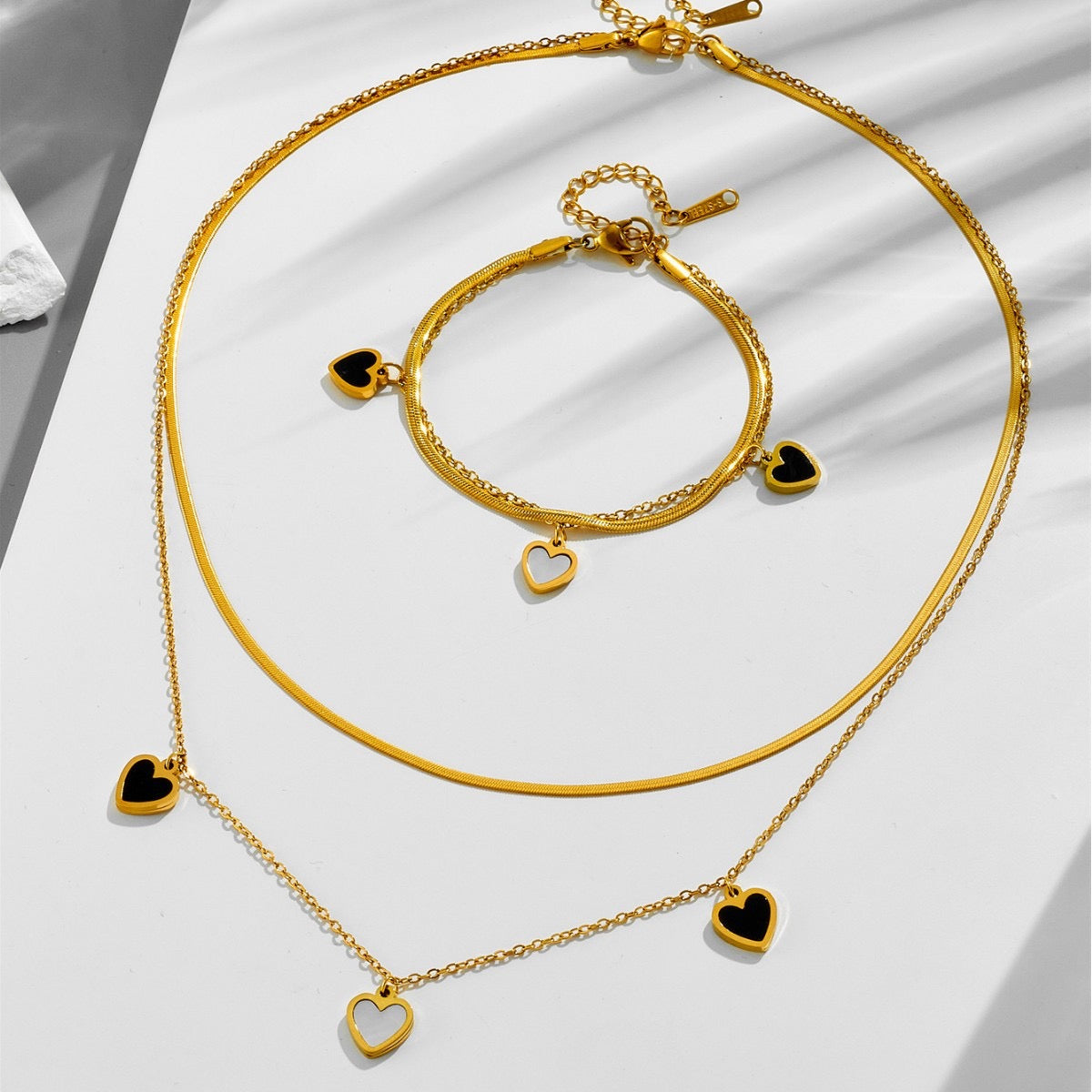 Black and White heart shape non tarnish necklace