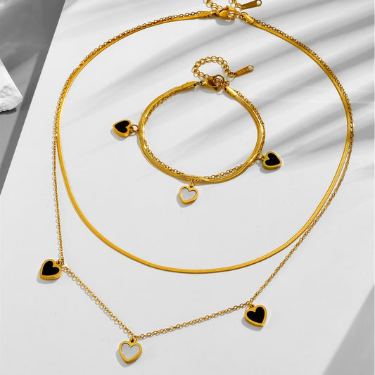 Black and White heart shape non tarnish necklace