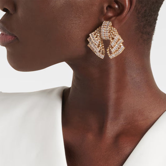 Luxe Bow Shaped Sparkle Drop Earrings