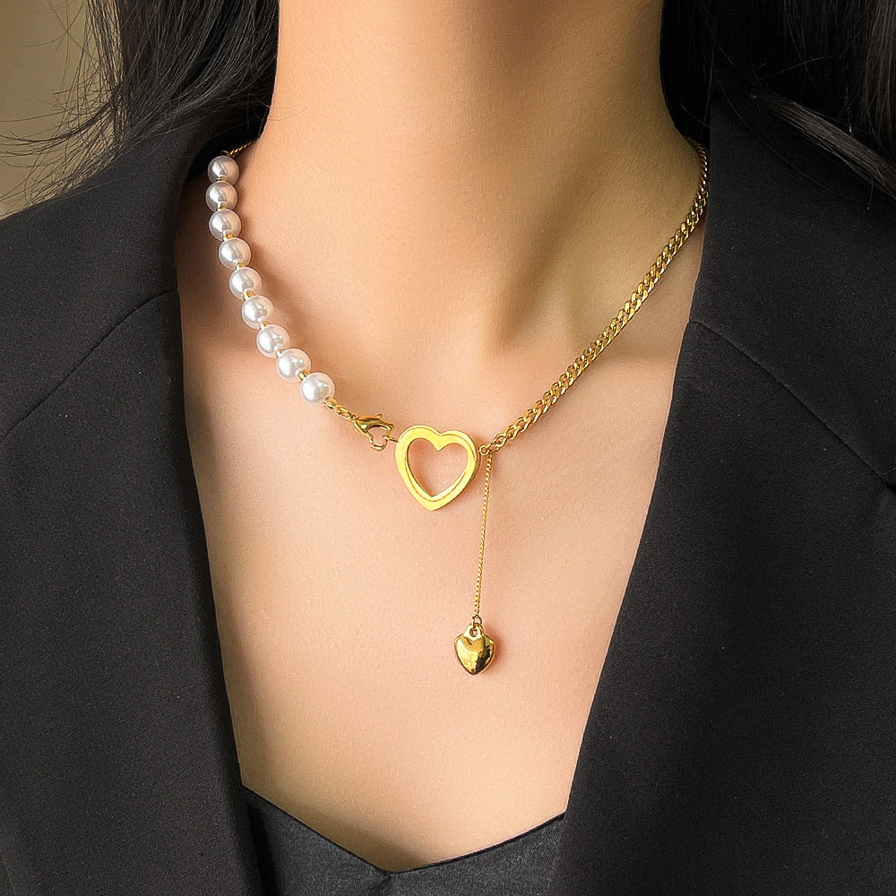 Love locked Titanium/pearl necklace