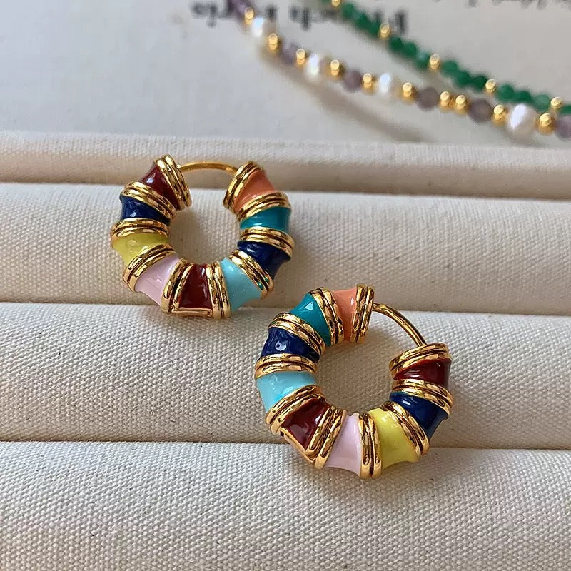Retro Colourful Enamel Drop Glaze Circle Earrings