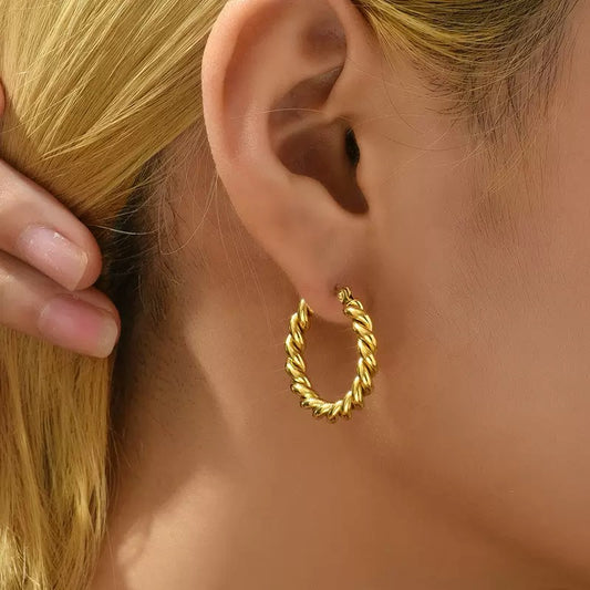 18k Twisted Gold Non Tarnish Earrings