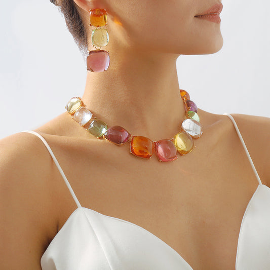 Colored statement necklace set