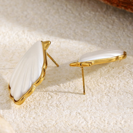 18k Gold and White Acrylic Shell Earrings
