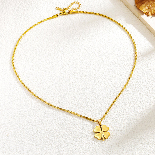 Titanium Steel Four-leaf Clover Necklace and Bracelet