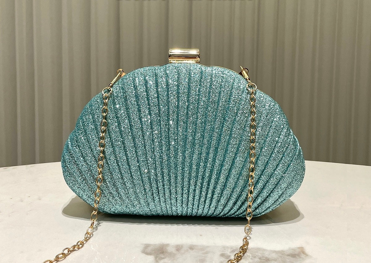 Teal pleated glitter women’s clutch