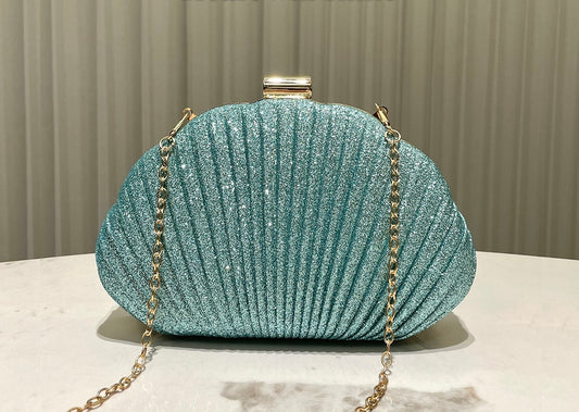 Teal pleated glitter women’s clutch