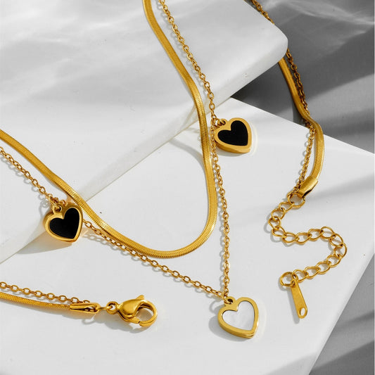 Black and White heart shape non tarnish necklace