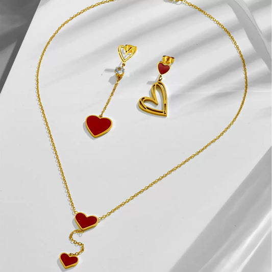 18K Titanium Steel Double love red heart-shaped new non-fading titanium steel necklace