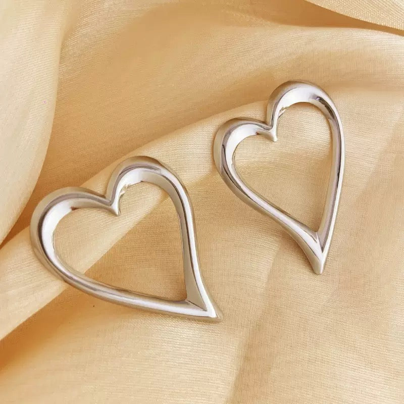 Stainless Steel White Hollow Heart-Shaped Earrings