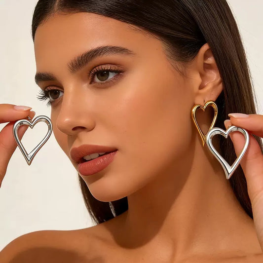 Stainless Steel White Hollow Heart-Shaped Earrings