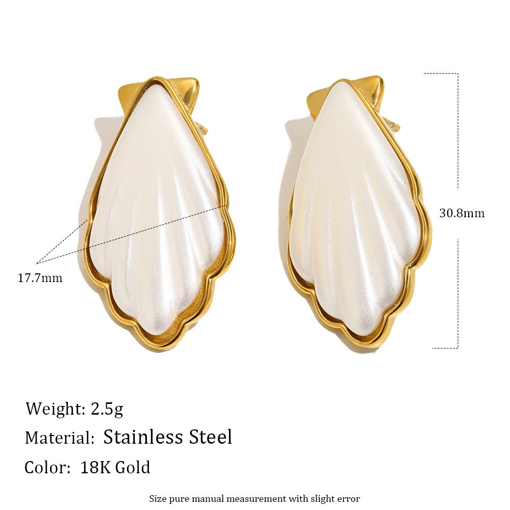 18k Gold and White Acrylic Shell Earrings