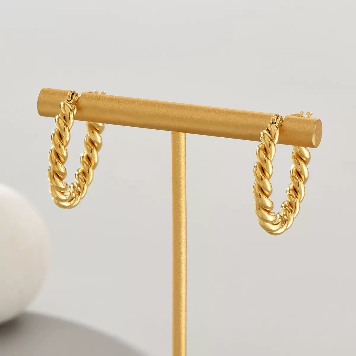 18k Twisted Gold Non Tarnish Earrings