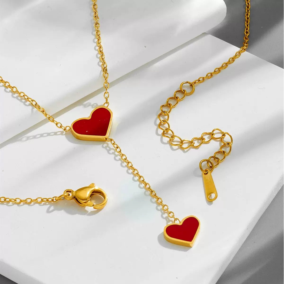 18K Titanium Steel Double love red heart-shaped new non-fading titanium steel necklace