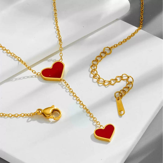 18K Titanium Steel Double love red heart-shaped new non-fading titanium steel necklace