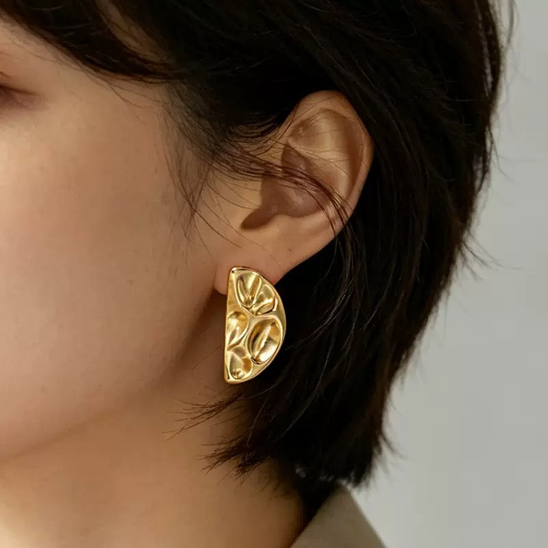 Geometric Half Moon Shaped Gold Earrings