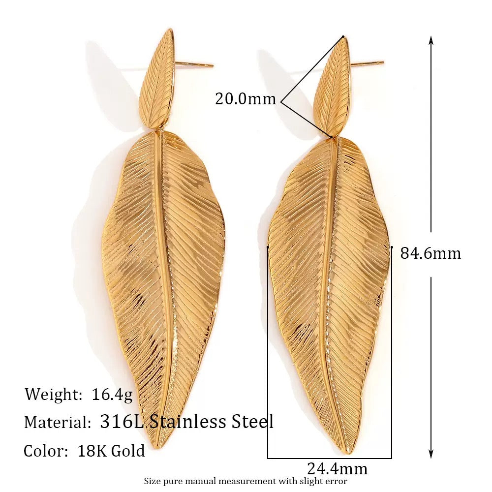 Gold Feather Leaf Earrings