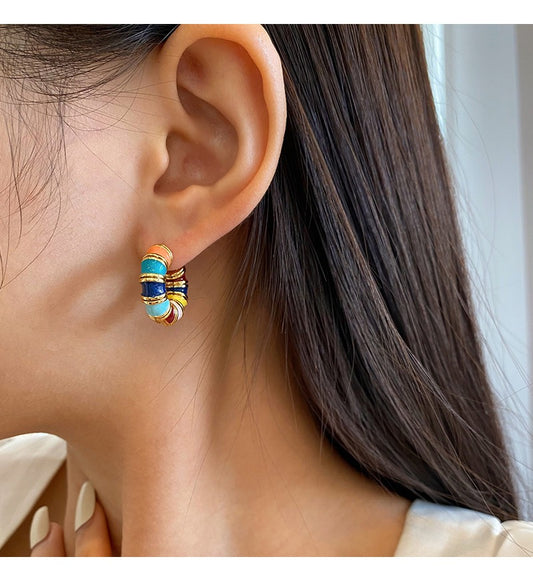 Retro Colourful Enamel Drop Glaze Circle Earrings