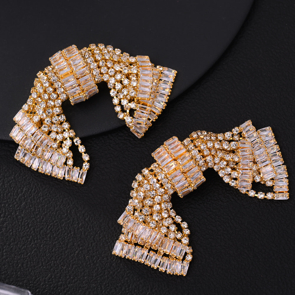 Luxe Bow Shaped Sparkle Drop Earrings