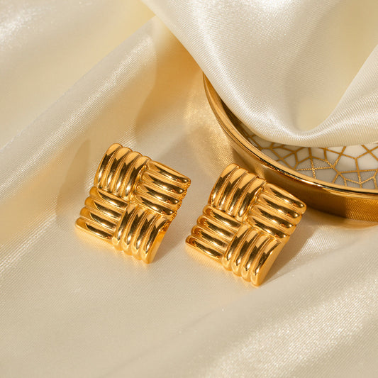 Large squared gold earrings