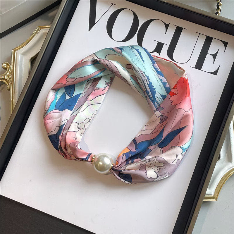 Silk Neck Scarf with Pearls