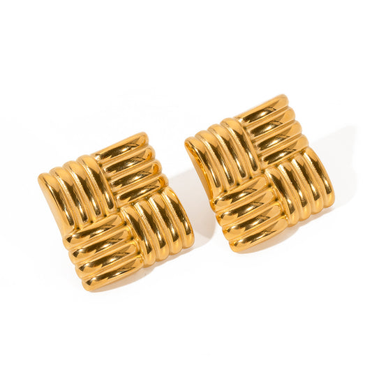Large squared gold earrings