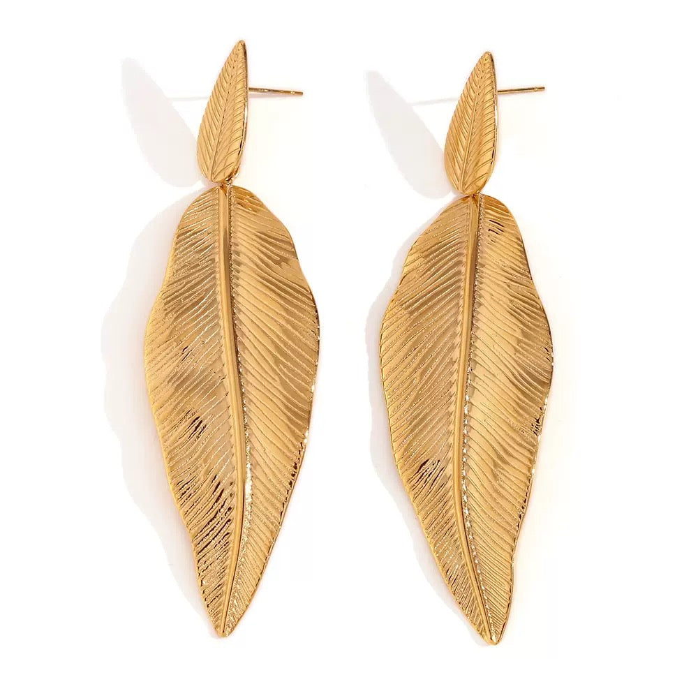 Gold Feather Leaf Earrings