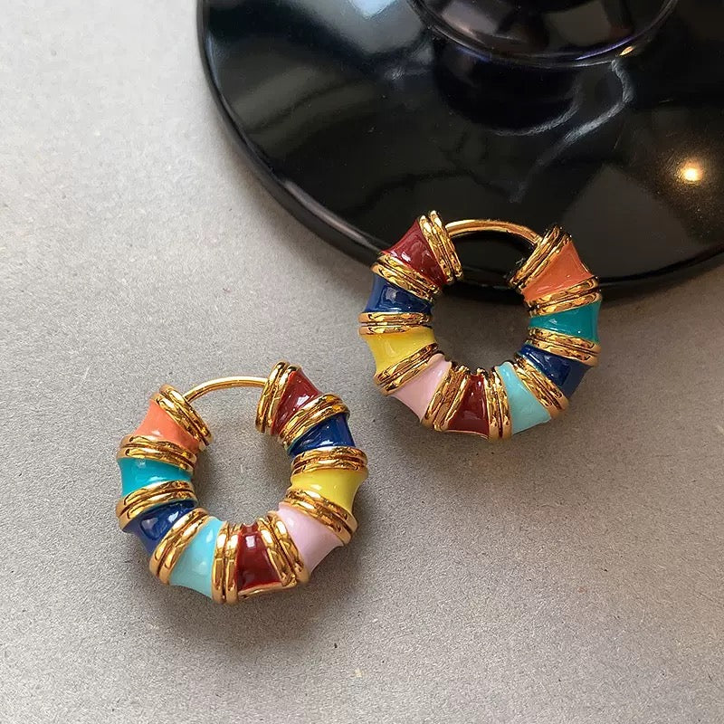 Retro Colourful Enamel Drop Glaze Circle Earrings