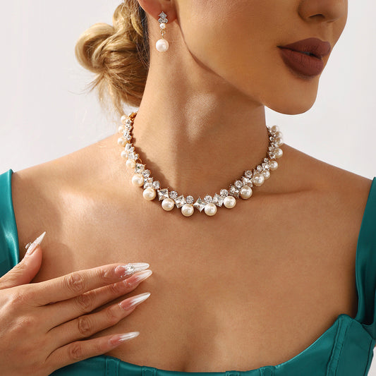 Pearl and zircon necklace set