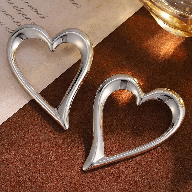 Stainless Steel White Hollow Heart-Shaped Earrings