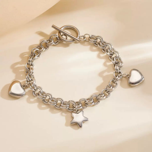 Stainless hearts and star charm bracelet