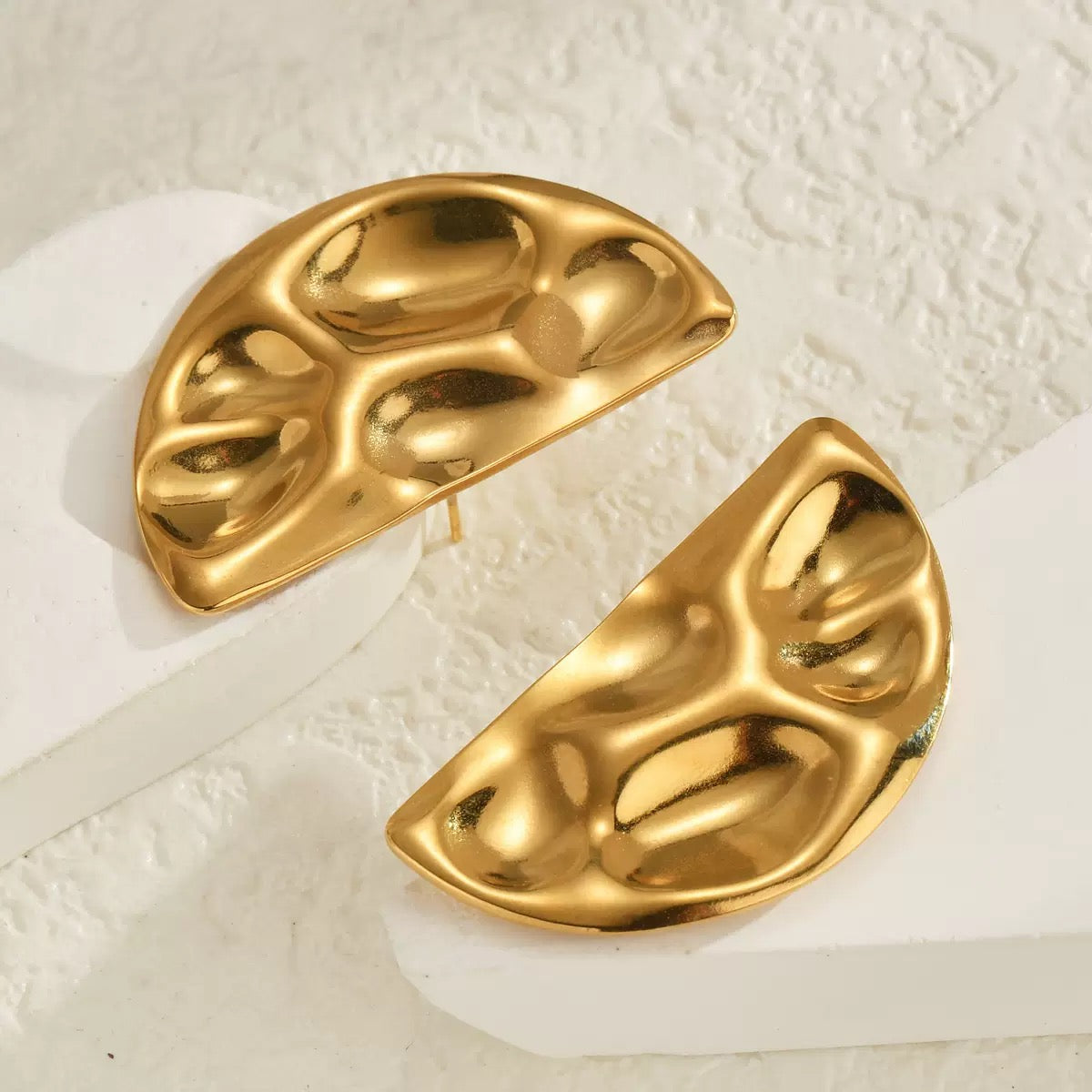 Geometric Half Moon Shaped Gold Earrings