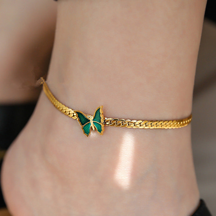 Green butterfly pendant 18k anklet